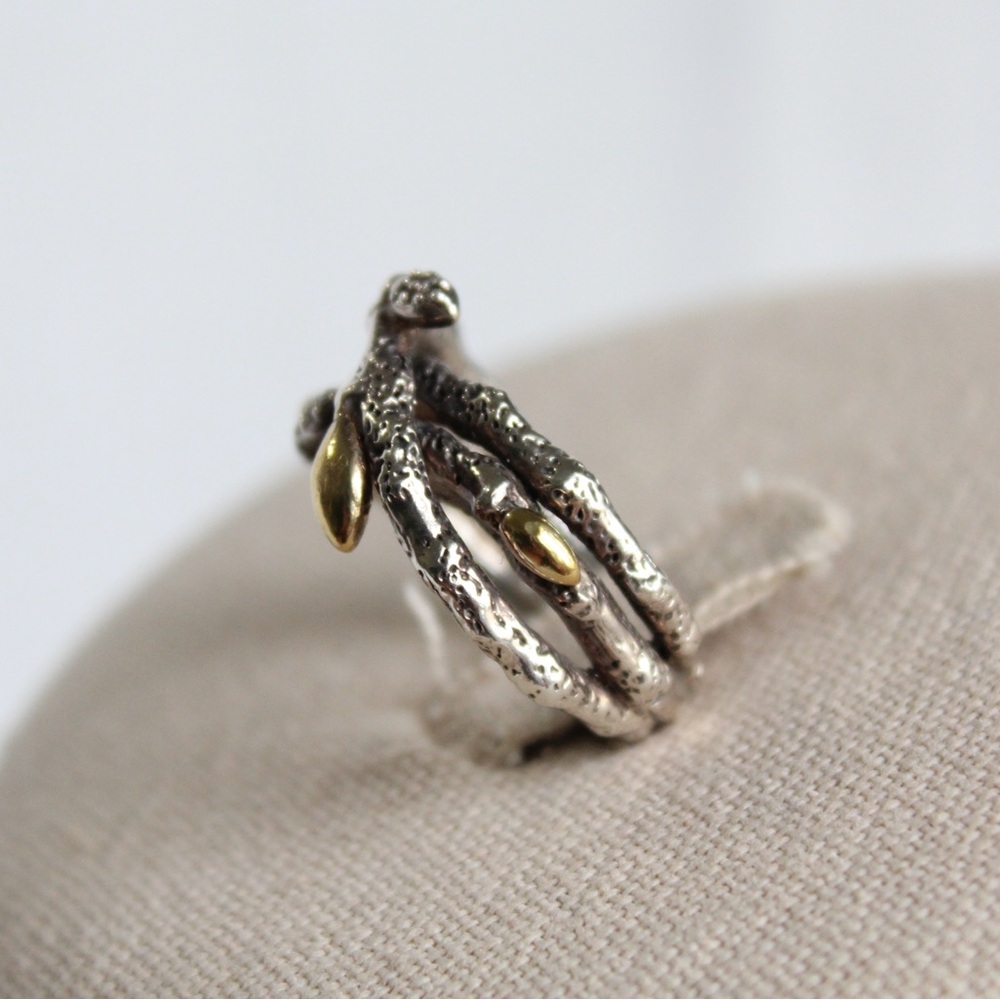 Stephen Dweck Diamonds Sterling Silver & Gold Triple Branch Ring Size 8 - Picture 4 of 11